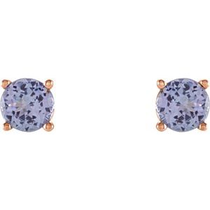 5 mm natural tanzanite stud earrings in 14K rose gold, alternate pair view