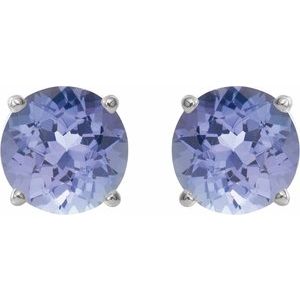 5 mm natural tanzanite stud earrings in 14K white gold, alternate pair view