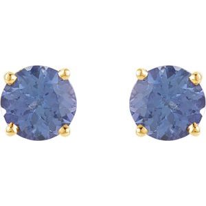 5 mm natural tanzanite stud earrings in 14K yellow gold, alternate pair view