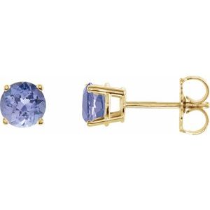 Yellow Gold 5 mm Natural Tanzanite Stud Earrings