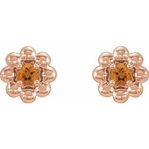November natural citrine petite flower birthstone stud earrings in 14K rose gold, alternate pair view