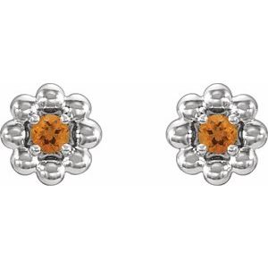 November natural citrine petite flower birthstone stud earrings in 14K white gold, alternate pair view