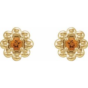 November natural citrine petite flower birthstone stud earrings in 14K yellow gold, alternate pair view