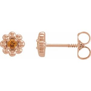 Rose Gold November Natural Citrine Petite Flower Birthstone Stud Earrings