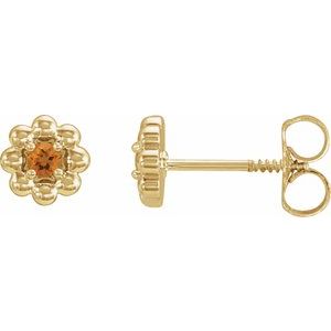 Yellow Gold November Natural Citrine Petite Flower Birthstone Stud Earrings