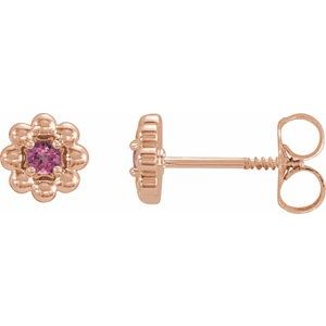 Rose Gold October Natural Pink Tourmaline Petite Flower Birthstone Stud Earrings