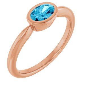 Rose Gold Oval Natural Aquamarine Bezel Solitaire Ring