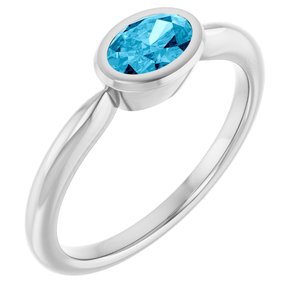 White Gold Oval Natural Aquamarine Bezel Solitaire Ring