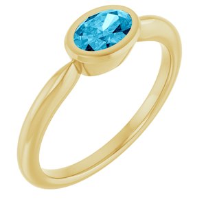 Yellow Gold Oval Natural Aquamarine Bezel Solitaire Ring