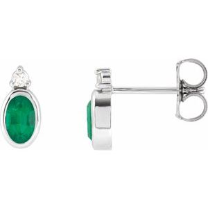 White Gold Oval Lab-Grown Emerald and Diamond Stud Earrings