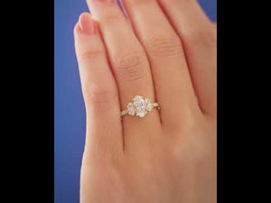Elongated oval lab-grown diamond three-stone engagement ring video