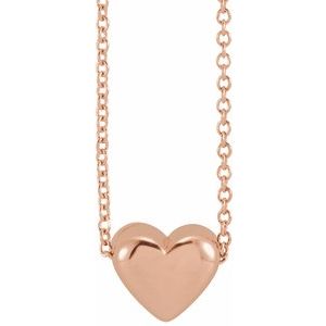 14K Rose Gold Puffed Heart 16-18"Necklace