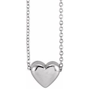14K White Gold Puffed Heart 16-18"Necklace