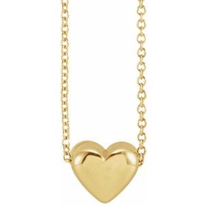 14K Yellow Gold Puffed Heart 16-18"Necklace