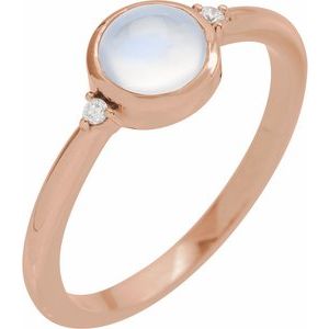 Rose Gold Natural Rainbow Moonstone and Diamond Bezel-Set Cabochon Ring