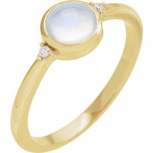 Yellow Gold Natural Rainbow Moonstone and Diamond Bezel-Set Cabochon Ring