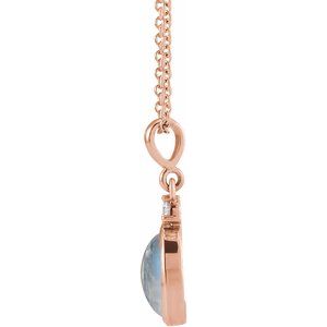 Natural rainbow moonstone and diamond cabochon necklace in 14K rose gold, alternate view