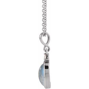 Natural rainbow moonstone and diamond cabochon necklace in 14K white gold, alternate view