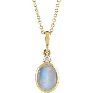 Yellow Gold Natural Rainbow Moonstone and Diamond Cabochon Necklace
