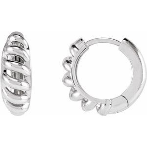 14K White Gold Rope Dome 12.9 mm Hoop Earrings