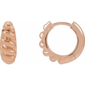 14K Rose Gold Rope Dome 12.9 mm Hoop Earrings