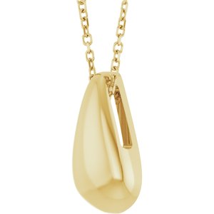 Sculptural teardrop necklace in 14K yellow gold, angled view