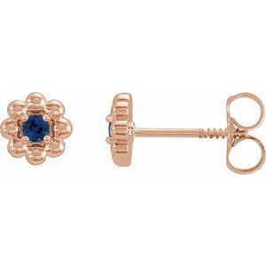 Rose Gold September Natural Blue Sapphire Petite Flower Birthstone Stud Earrings