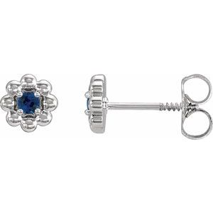White Gold September Natural Blue Sapphire Petite Flower Birthstone Stud Earrings