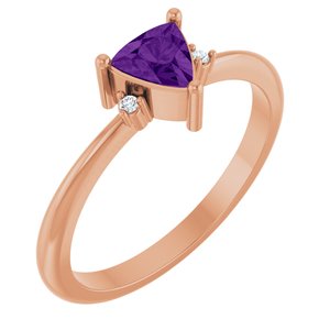 Rose Gold Trillion Natural Amethyst and Diamond Ring