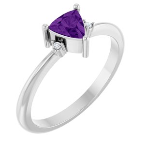 White Gold Trillion Natural Amethyst and Diamond Ring