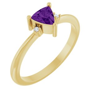 Yellow Gold Trillion Natural Amethyst and Diamond Ring