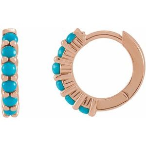 Rose Gold Natural Turquoise Cabochon Huggie Earrings