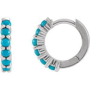 White Gold Natural Turquoise Cabochon Huggie Earrings
