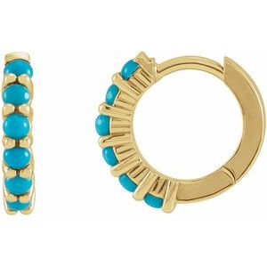 Yellow Gold Natural Turquoise Cabochon Huggie Earrings