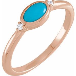 Rose Gold Natural Turquoise and Diamond Bezel-Set Cabochon Ring