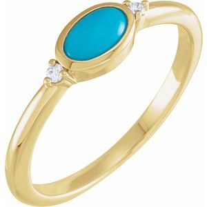 Yellow Gold Natural Turquoise and Diamond Bezel-Set Cabochon Ring