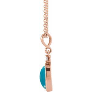 Natural turquoise and diamond cabochon necklace in 14K rose gold, alternate view