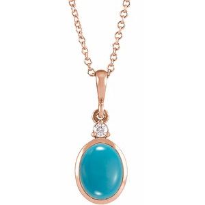 Rose Gold Natural Turquoise and Diamond Cabochon Necklace