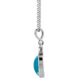 Natural turquoise and diamond cabochon necklace in 14K white gold, alternate view