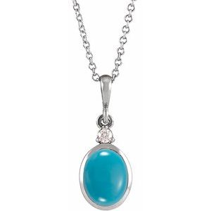 White Gold Natural Turquoise and Diamond Cabochon Necklace