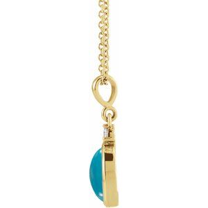 Natural turquoise and diamond cabochon necklace in 14K yellow gold, alternate view