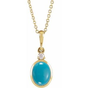 Yellow Gold Natural Turquoise and Diamond Cabochon Necklace