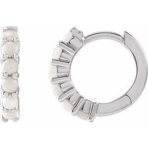 White Gold Natural White Opal Cabochon Huggie Earrings